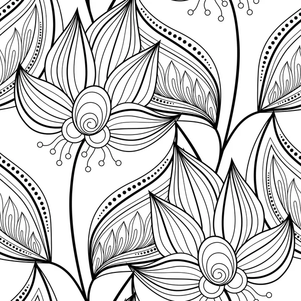 추상 흑백 꽃 패턴 — 스톡 벡터
