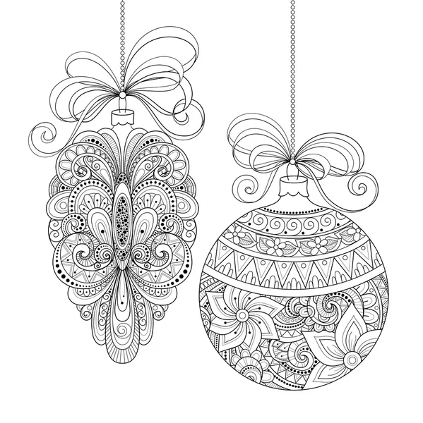 Ornate Monochrome Christmas Decorations — Stock Vector