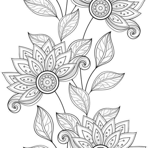 Motif floral monochrome sans couture — Image vectorielle