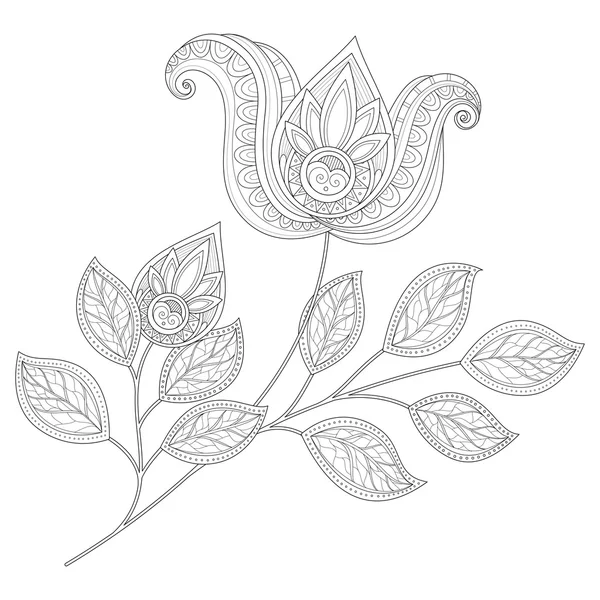 Krásné černobílé kontury květ — Stockový vektor