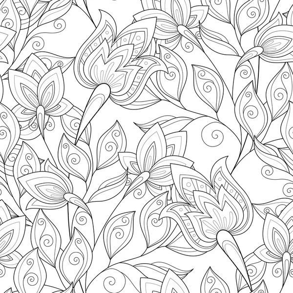 Naadloos Monochrome bloemenpatroon — Stockvector