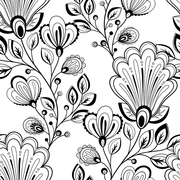 Patrón floral monocromo inconsútil — Vector de stock