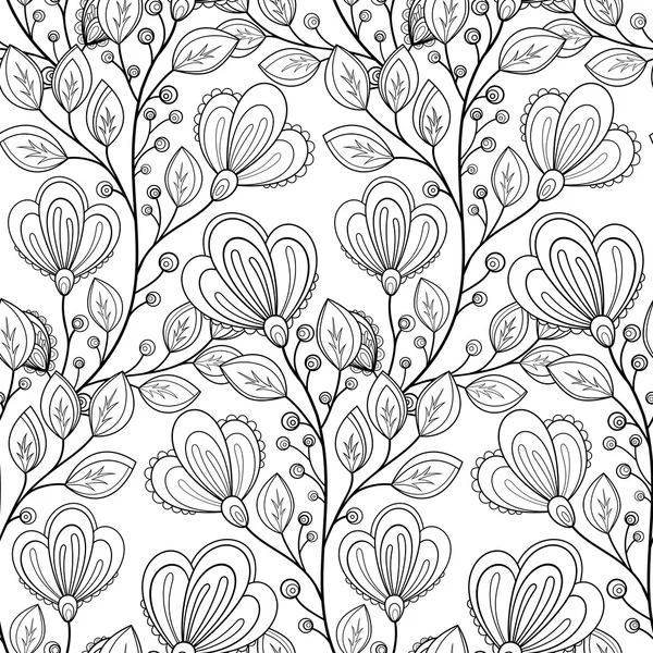 Motif floral monochrome sans couture — Image vectorielle