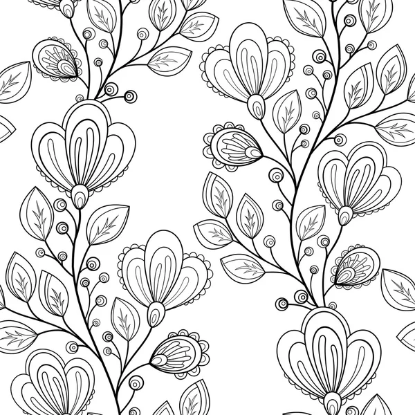 Patrón floral monocromo inconsútil — Vector de stock