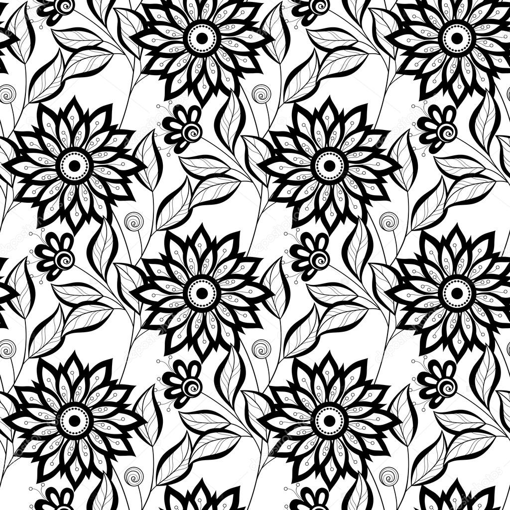 Seamless Monochrome Floral Pattern