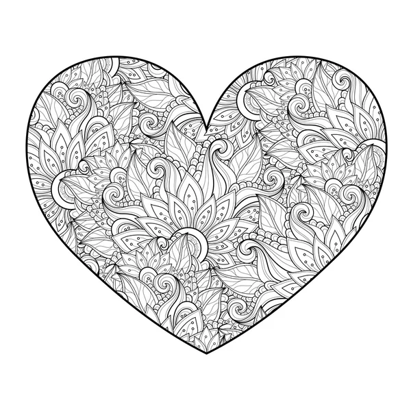 Corazón floral monocromático decorativo — Vector de stock