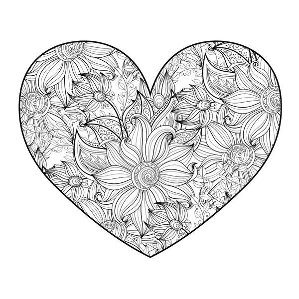 Decoratieve monochroom bloemen hart — Stockvector