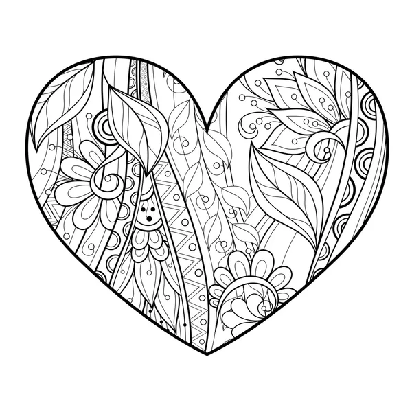 Corazón floral monocromático decorativo — Vector de stock