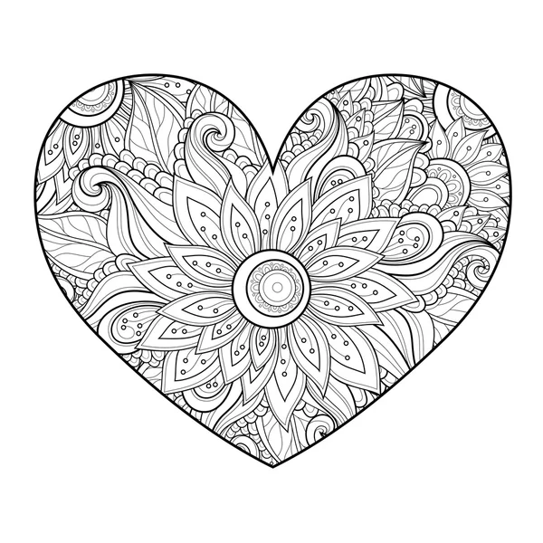 Cuore floreale monocromatico decorativo — Vettoriale Stock