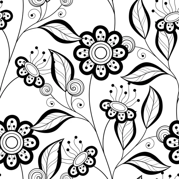 흑백 꽃 패턴 — 스톡 벡터