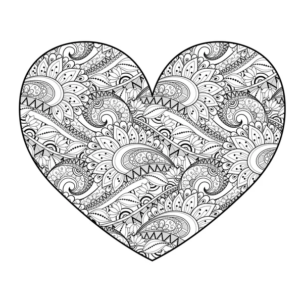 Corazón floral monocromático decorativo — Vector de stock