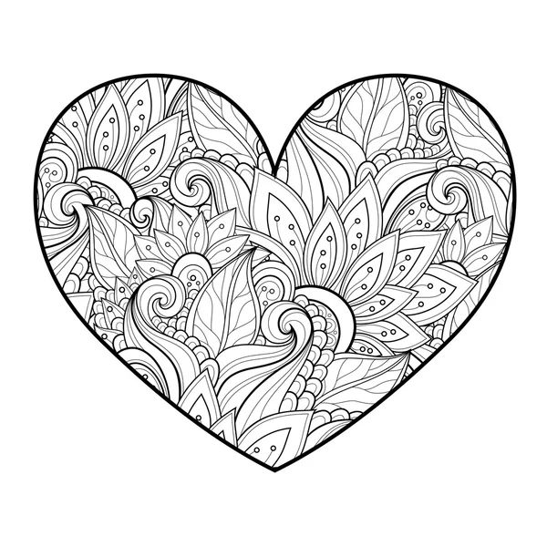 Corazón floral monocromático decorativo — Archivo Imágenes Vectoriales