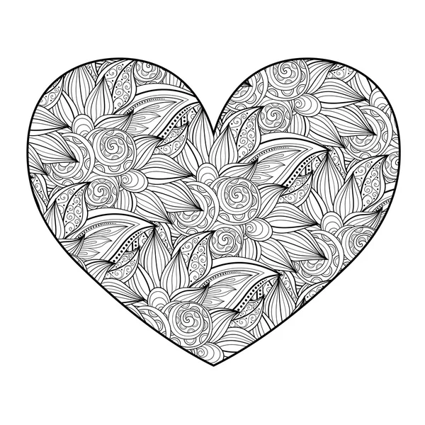 Cuore floreale monocromatico decorativo — Vettoriale Stock