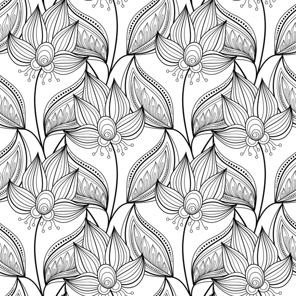 Patrón floral monocromo inconsútil — Archivo Imágenes Vectoriales