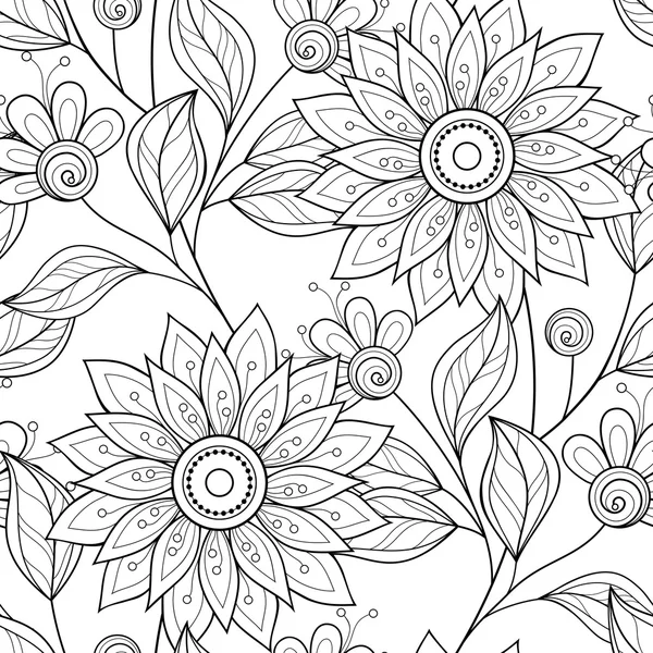 Seamless Monochrome Floral Pattern — Stock Vector