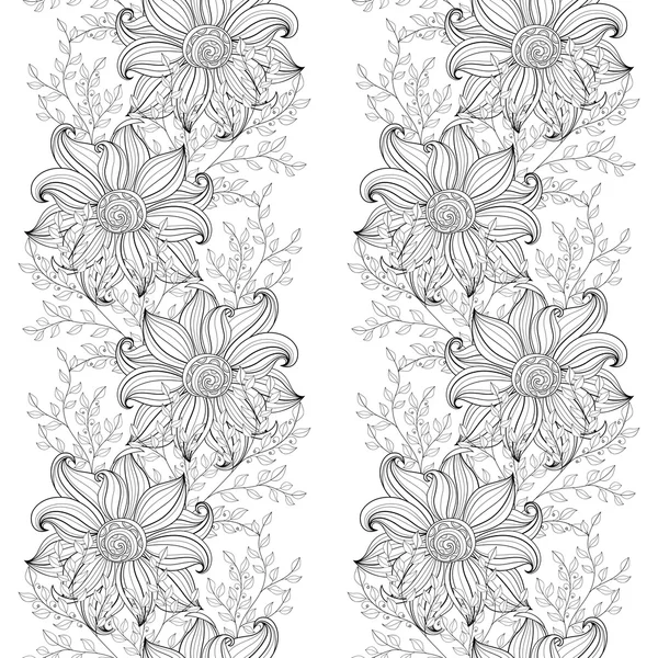 Patrón floral monocromo inconsútil — Archivo Imágenes Vectoriales
