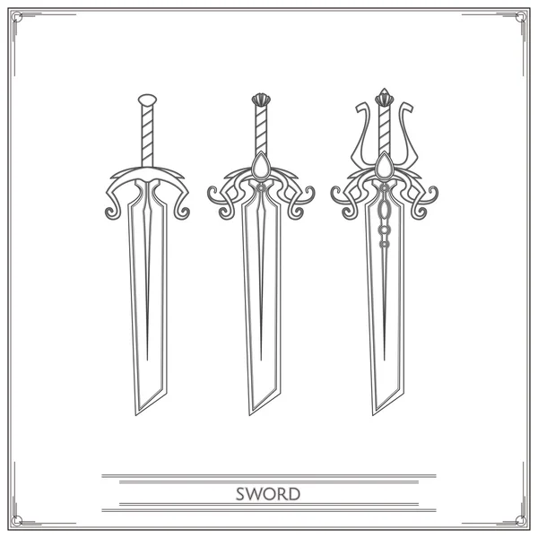 Fasade Fantasy svärd Lineart — Stock vektor