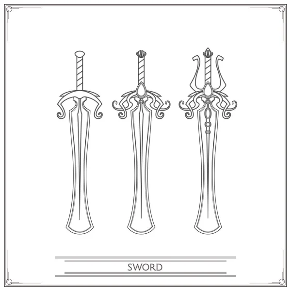 Épée Fantaisie arrondie Lineart — Image vectorielle