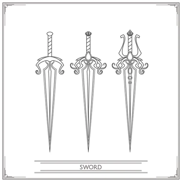 Espinhoso fantasia espada lineart —  Vetores de Stock