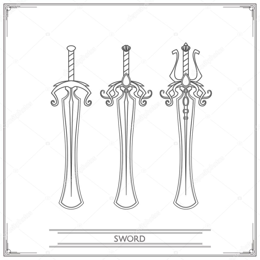 Rounded Fantasy Sword Lineart