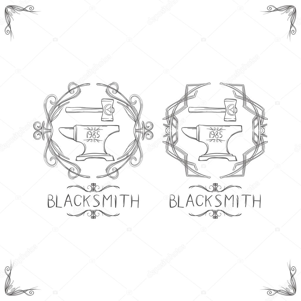 Set of two logos for blacksmiths on a white background
