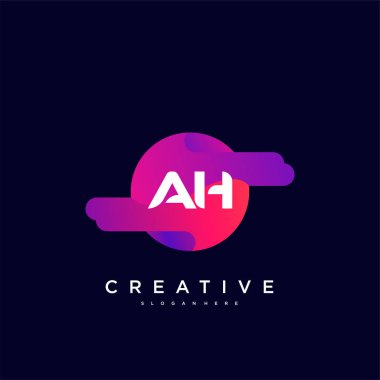 AH İlk Harf logo simgesi tasarım elementleri dalga renkli sanat ile