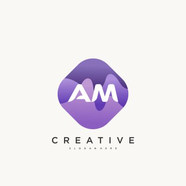 AM İlk Harf logo simgesi tasarım elementleri dalga renkli sanat ile