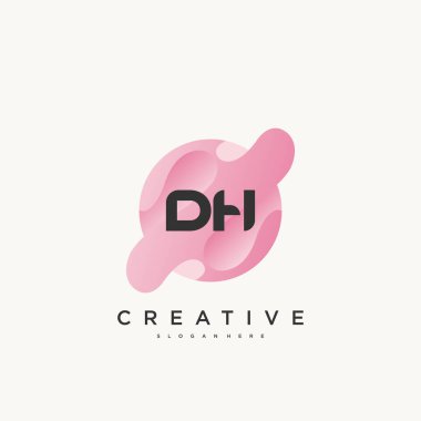 DH İlk Harf simgesi tasarım elementleri dalga renkli sanat ile