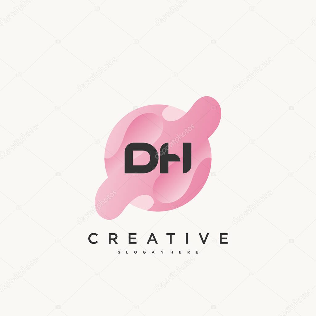 DH Initial Letter logo icon design template elements with wave colorful art