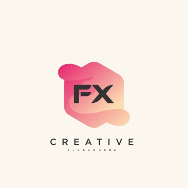 FX İlk Harf logo tasarım şablonu elementleri dalga renkli sanat ile