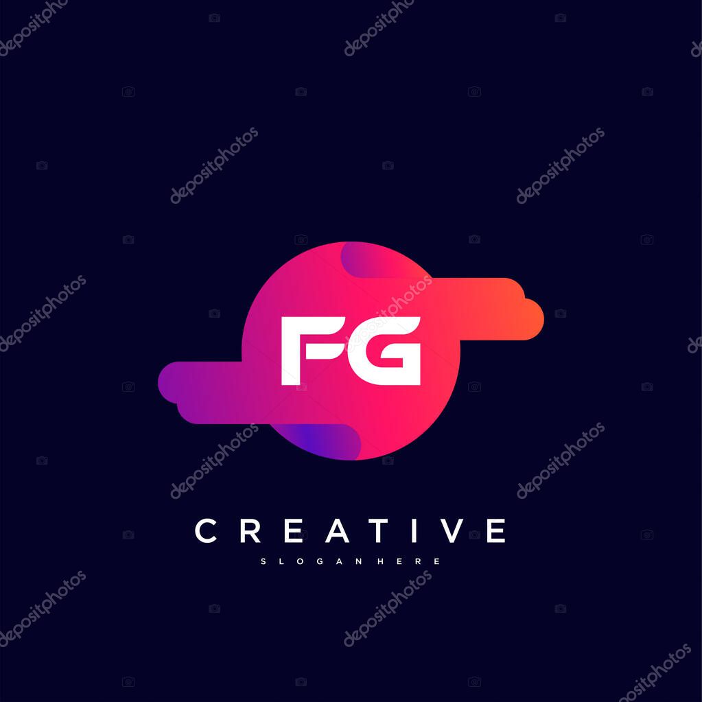 FG Initial Letter logo icon design template elements with wave colorful art