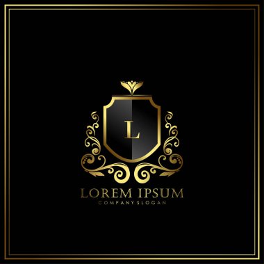 Restoran, Kraliyet, Butik, Cafe, Otel, Heraldic, Mücevher, Moda ve diğer vektör illüstrasyonları için L İlk Mektup Logosu şablonu