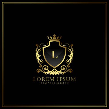 Restoran, Kraliyet, Butik, Cafe, Otel, Heraldic, Mücevher, Moda ve diğer vektör illüstrasyonları için L İlk Mektup Logosu şablonu