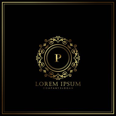 Restoran, Kraliyet, Butik, Cafe, Otel, Heraldic, Mücevher, Moda ve diğer vektör illüstrasyonları için P harfli lüks logo şablonu