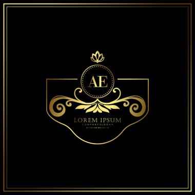 Restoran, Kraliyet, Butik, Cafe, Otel, Heraldic, Mücevher, Moda ve diğer vektör illüstrasyonları için AE İlk Mektup Logosu şablonu