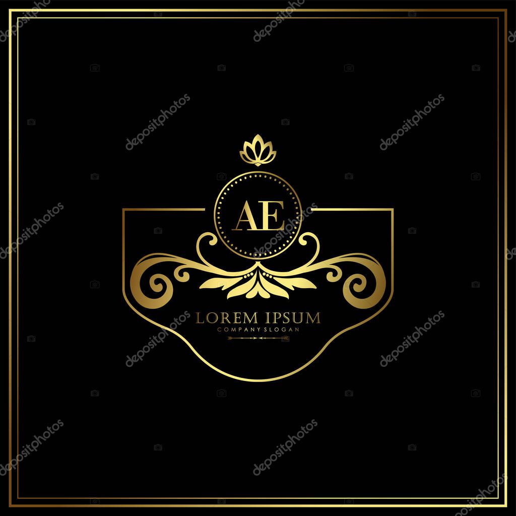 AE Initial Letter Luxury Logo template in vector for Restaurant, Royalty, Boutique, Cafe, Hotel, Heraldic, Jewelry, Fashion and other vector illustration