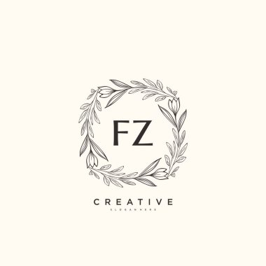 FZ ilk logo sanatı, ilk imzadan oluşan el yazısı logosu, düğün, moda, mücevher, butik, çiçek ve botanik, herhangi bir şirket veya işletme için yaratıcı şablona sahip..
