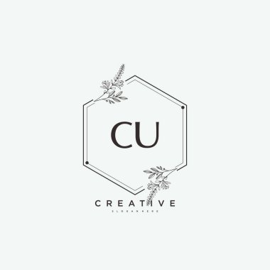 CU ilk logo sanatı, ilk imzadan oluşan el yazısı logosu, düğün, moda, mücevher, butik, çiçek ve botanik, herhangi bir şirket veya işletme için yaratıcı şablona sahip..