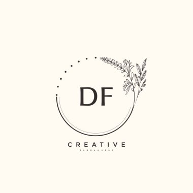 DF ilk logo sanatı, ilk imzadan oluşan el yazısı logosu, düğün, moda, mücevher, butik, çiçek ve botanik, herhangi bir şirket veya işletme için yaratıcı şablona sahip..