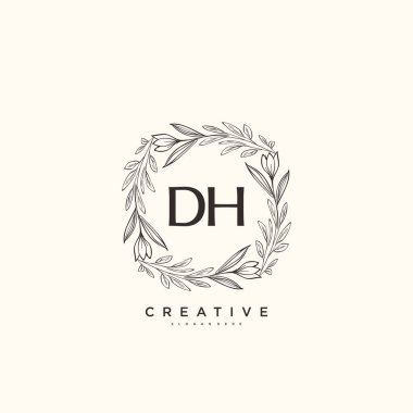 DH Güzellik Vektörü ilk logo sanatı, ilk imzadan oluşan el yazısı logosu, düğün, moda, mücevher, butik, çiçek ve botanik, herhangi bir şirket veya işletme için yaratıcı şablona sahip..