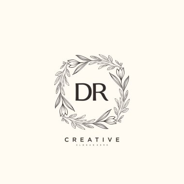 DR güzellik vektörü başlangıç logosu, ilk imzadan oluşan el yazısı logosu, düğün, moda, mücevher, butik, çiçek ve botanik, herhangi bir şirket veya işletme için yaratıcı şablona sahip..