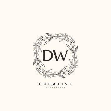 DW ilk logo sanatı, ilk imzadan oluşan el yazısı logosu, düğün, moda, mücevher, butik, çiçek ve botanik, herhangi bir şirket veya işletme için yaratıcı şablona sahip..