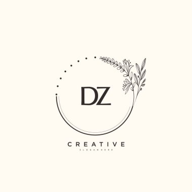 DZ ilk logo sanatı, ilk imzadan oluşan el yazısı logosu, düğün, moda, mücevher, butik, çiçek ve botanik, herhangi bir şirket veya işletme için yaratıcı şablona sahip..