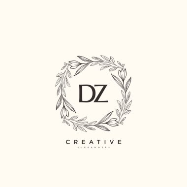 DZ ilk logo sanatı, ilk imzadan oluşan el yazısı logosu, düğün, moda, mücevher, butik, çiçek ve botanik, herhangi bir şirket veya işletme için yaratıcı şablona sahip..