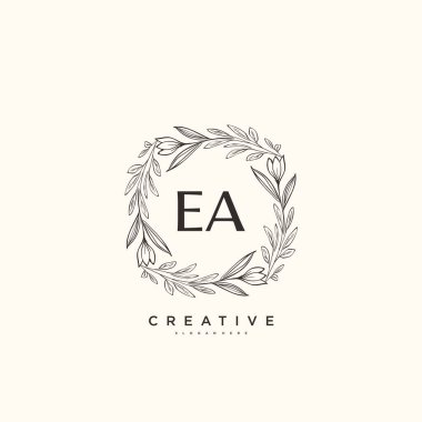 EA Güzellik vektörü başlangıç logosu, imzalı el yazısı logosu, düğün, moda, mücevher, butik, çiçek ve botanik, herhangi bir şirket veya işletme için yaratıcı şablona sahip..