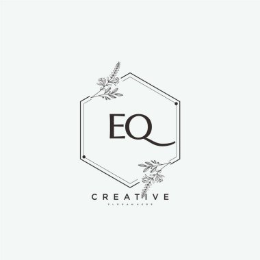 EQ güzellik vektörü başlangıç logosu, ilk imzadan oluşan el yazısı logosu, düğün, moda, mücevher, butik, çiçek ve botanik, herhangi bir şirket veya işletme için yaratıcı şablona sahip..