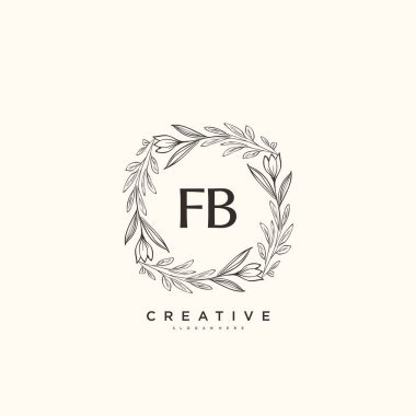 FB ilk logo sanatı, ilk imzadan oluşan el yazısı logosu, düğün, moda, mücevher, butik, çiçek ve botanik, herhangi bir şirket veya işletme için yaratıcı şablona sahip..