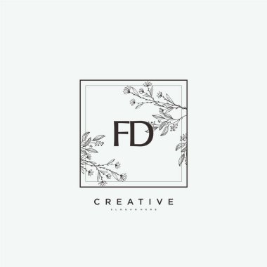 FD 'nin ilk logo sanatı, ilk imzadan oluşan el yazısı logosu, düğün, moda, mücevher, butik, çiçek ve botanik, herhangi bir şirket veya işletme için yaratıcı şablona sahip..