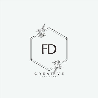 FD 'nin ilk logo sanatı, ilk imzadan oluşan el yazısı logosu, düğün, moda, mücevher, butik, çiçek ve botanik, herhangi bir şirket veya işletme için yaratıcı şablona sahip..
