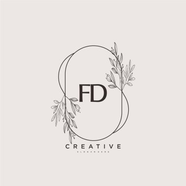 FD 'nin ilk logo sanatı, ilk imzadan oluşan el yazısı logosu, düğün, moda, mücevher, butik, çiçek ve botanik, herhangi bir şirket veya işletme için yaratıcı şablona sahip..